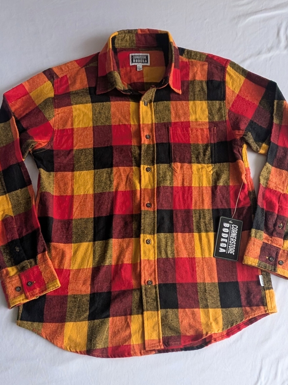 Cornerstore Bodega Men's Plaid Button-Down Shirt L - Red & Yellow